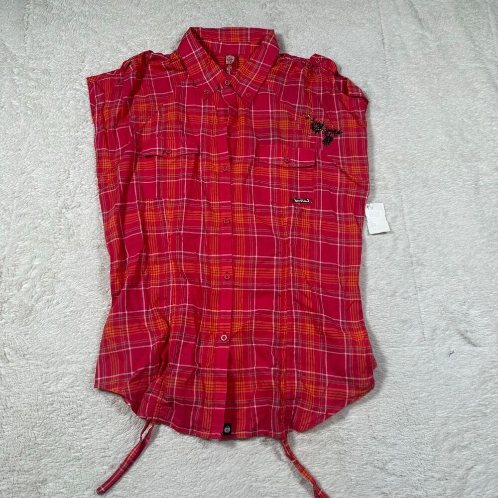 NWOT Y2K Apple Bottoms Pink Plaid Button Up Shirt McBling Mall Baddie Top